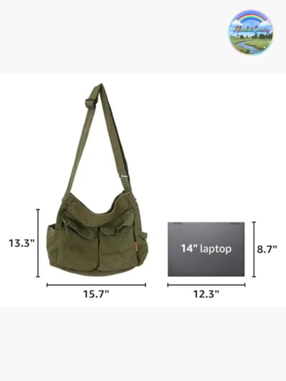 Canvas Messenger Bag Large Hobo Crossbody with Multiple Pockets